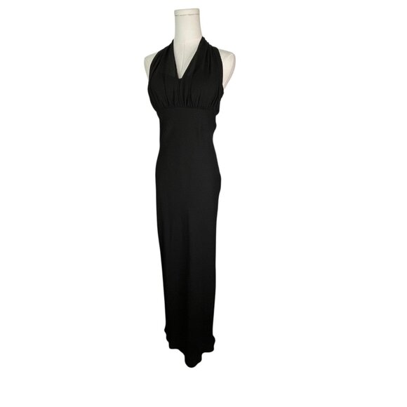 Vintage Y2K Betsy & Adam Black Halter Ruffle Back Long Gown Black Tie Dress Sz 4 - Picture 3 of 10